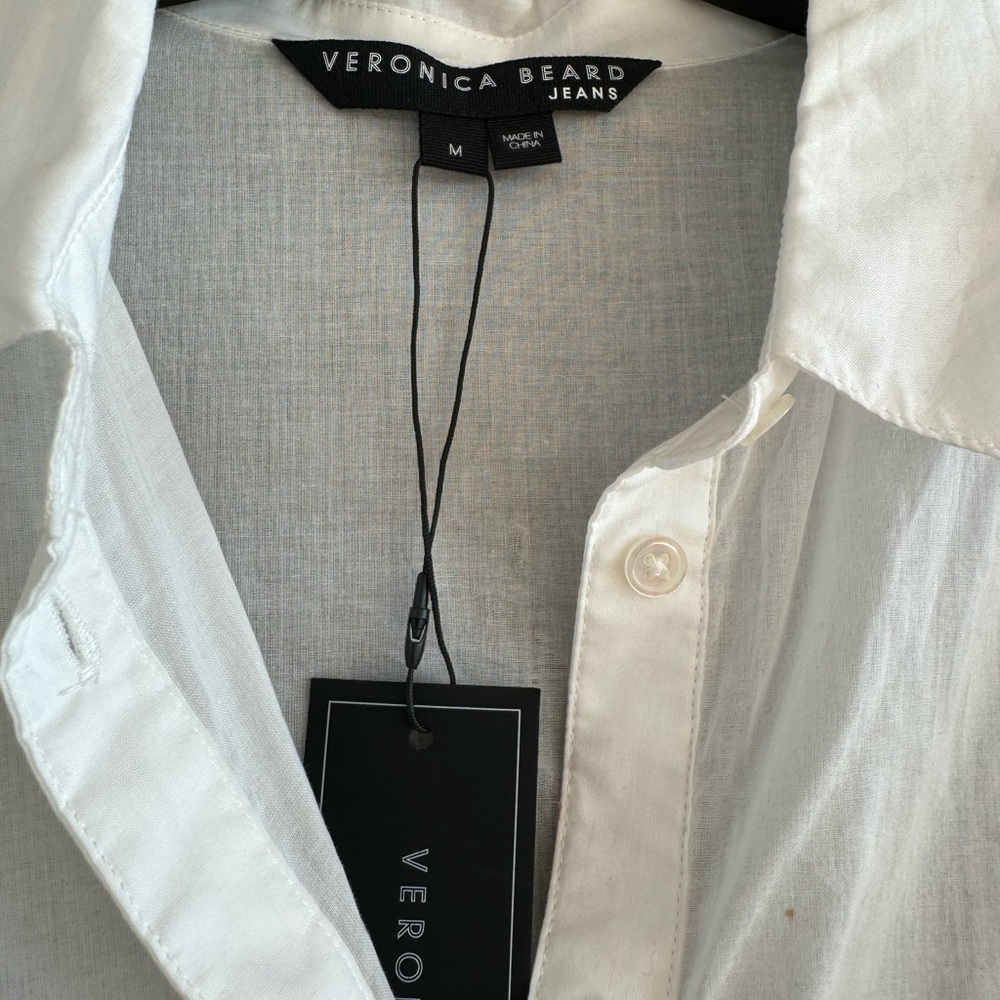 VERONICA BEARD SMOCKED COTTON CROP SHIRT - Picture 3 of 6